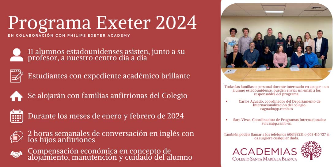 Programa Exeter 2024 | Colegio Santa María la Blanca Banner Familias Acogida
